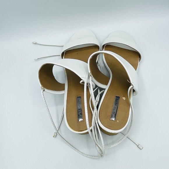 Tahari Shoes Womens Size 10 M White Leather Doe Strappy Lace Heels Sandals Open - Picture 8 of 12